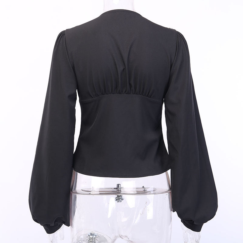 Noor’s - Vrouwen V-Hals Longsleeve Top met Knopen