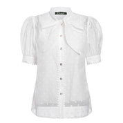 Tess’s - Vrouwen Stippen Mesh Korte Mouw Top