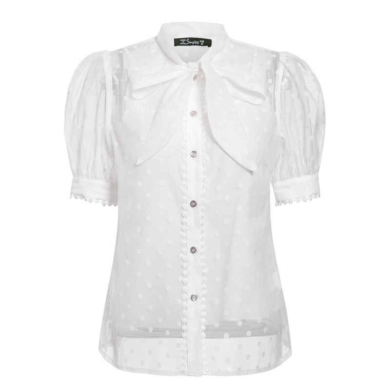 Tess’s - Vrouwen Stippen Mesh Korte Mouw Top