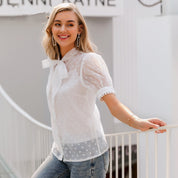 Tess’s - Vrouwen Stippen Mesh Korte Mouw Top