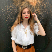 Tess’s - Vrouwen Stippen Mesh Korte Mouw Top