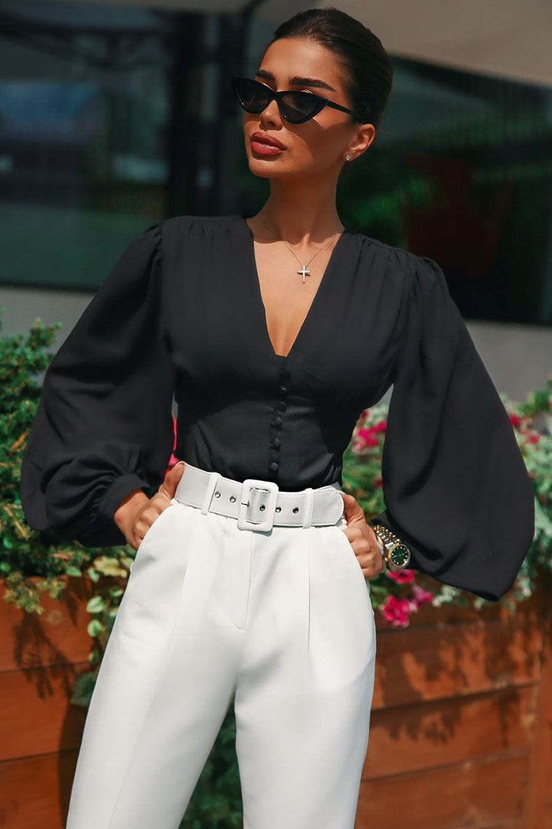 Noor’s - Vrouwen V-Hals Longsleeve Top met Knopen