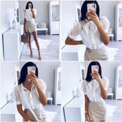 Tess’s - Vrouwen Stippen Mesh Korte Mouw Top