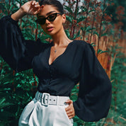 Noor’s - Vrouwen V-Hals Longsleeve Top met Knopen