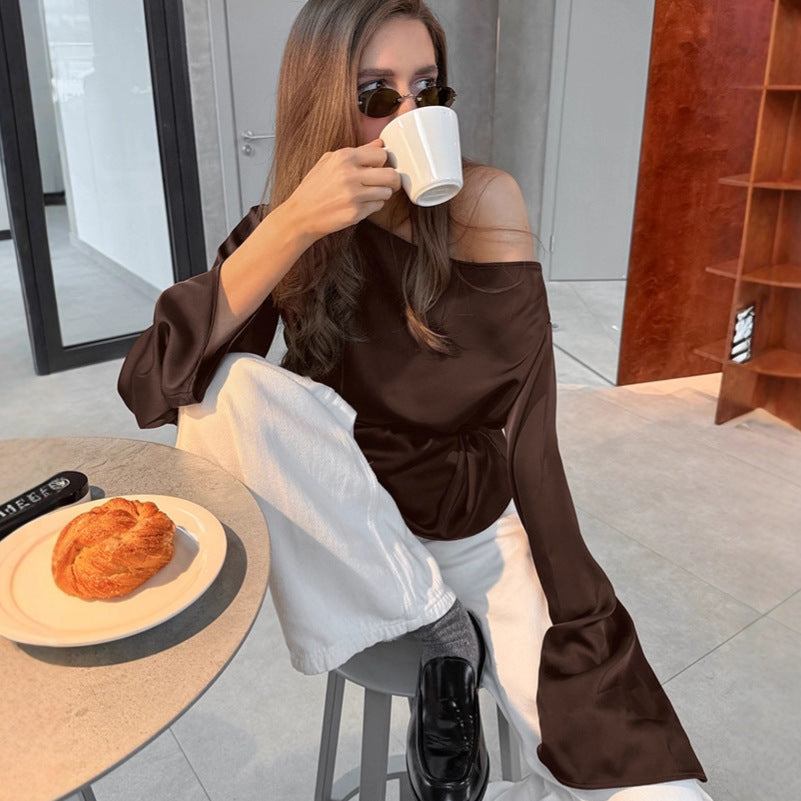 American Vintage Waist-cinching Irregular Slim-fit Long-sleeve Top For Women