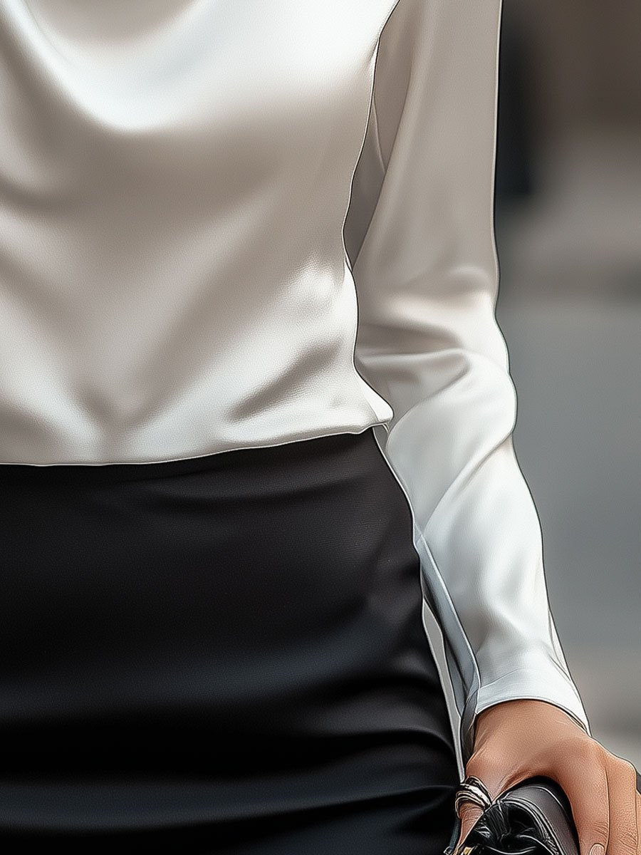 LaBellaa's Elegante Satijnen Blouse met Watervalhals voor Dames