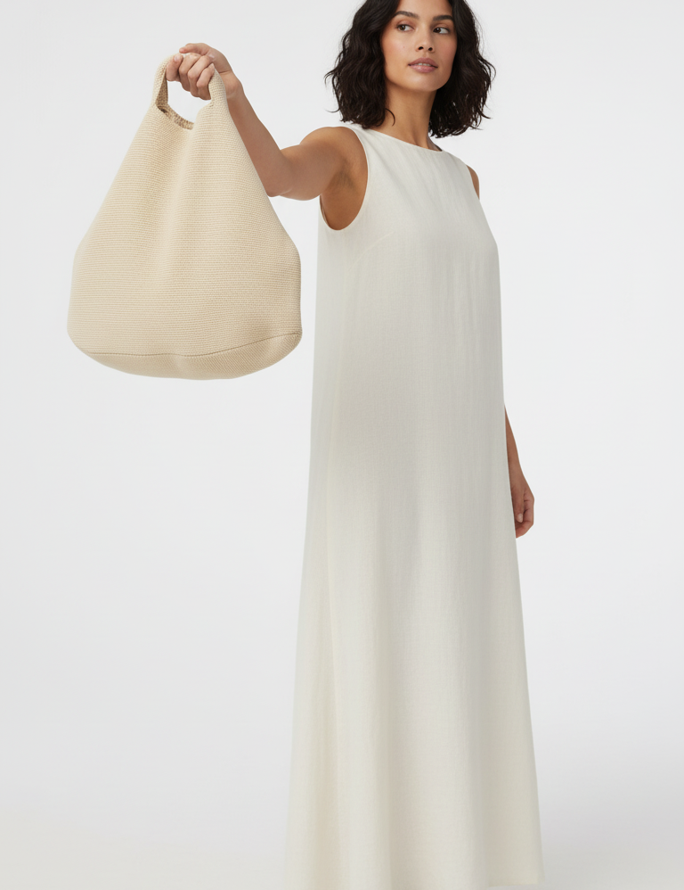Gebroken witte maxi jurk voor dames met minimalistisch design, stijlvolle look van Labellaa