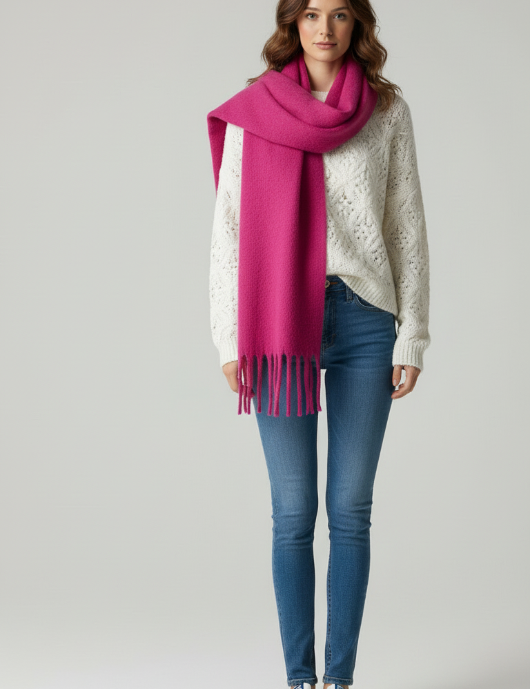 Roze dames sjaal met franjes en zachte uitstraling van Labellaa